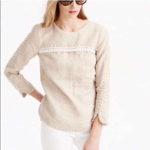 J. Crew Embroidered Bohemian 100% Linen Top - Picture 8 of 8